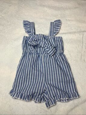 Blue and White Striped Girls' Romper - Kids Bottoms